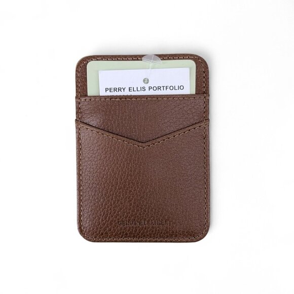 Perry Ellis Portfolio Men's Genuine Pebble Leather Card Holder Wallet Black - Picture 1 of 3